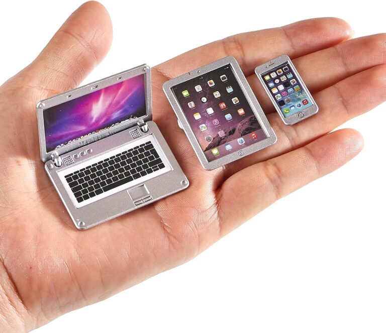1:12 1:6 Scale Dollhouse Decor Accessories Laptop, Miniature Laptop Tablet Smart Phone Stuff Doll House Mini Play Set Accessories (Silver)