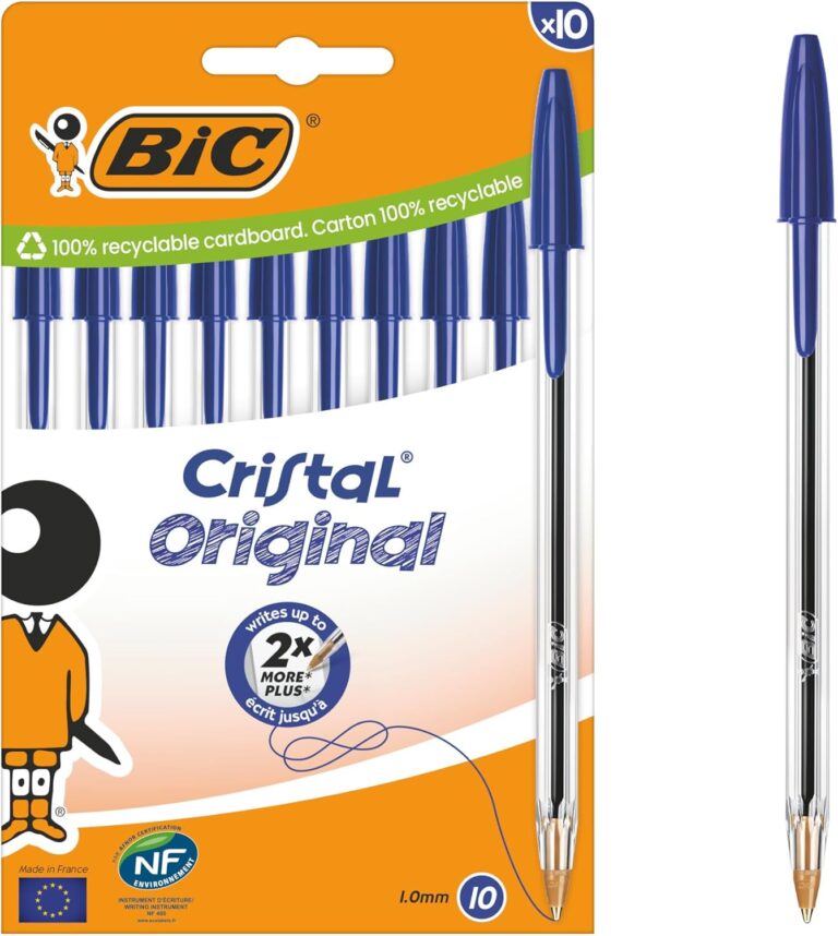 Bic Cristal Original Ballpoint Pens Medium Tip (1 mm) – Blue, Box of 10