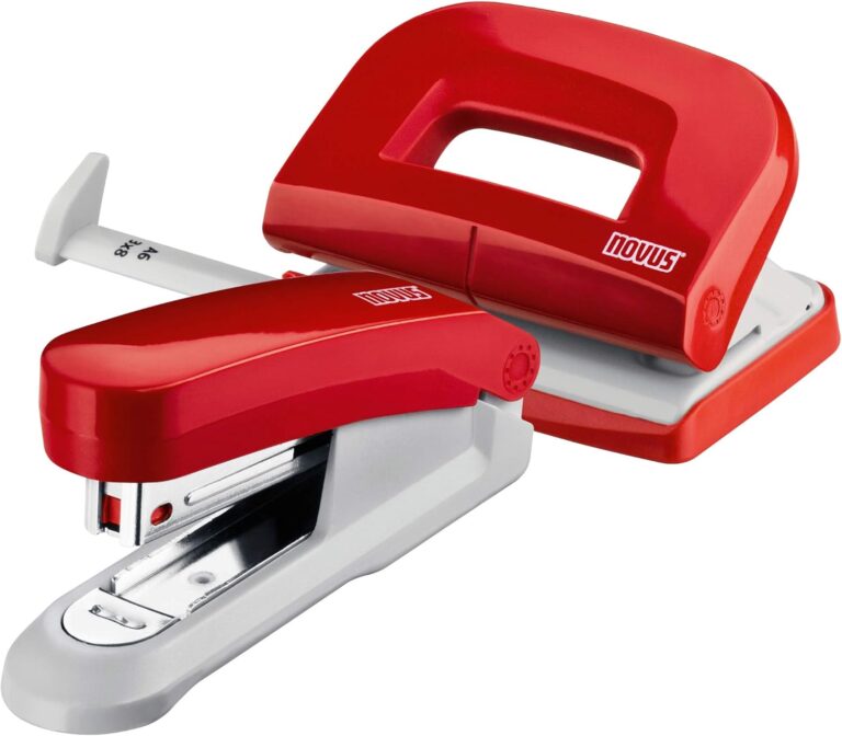 NOVUS Office Desk Accessory Set: (NOVUS Twinset E – 15 / E 210 L and Stapler Red