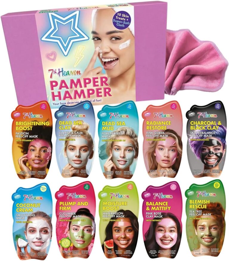 7th Heaven Luxury Pamper Hamper – 10 Face Masks & Spatula – Beauty Gift Set for Women – Skincare Set with Peel-Off, Clay & Hydrating Masks – Spa Experience at Home Skin Care