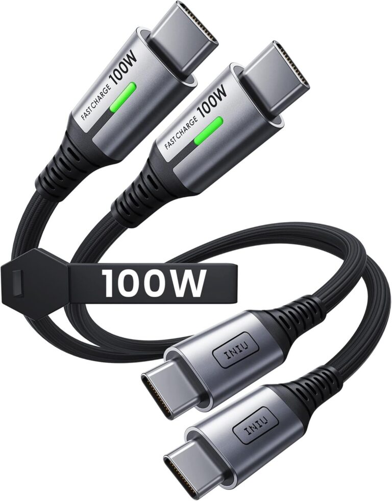INIU Short USB C to USB C Cable, [1ft, 2-Pack] 100W Type C Fast Charging Cable, Nylon Braided USB C Cord for iPhone 17 16 15 Pro Max, Samsung Galaxy S25 24 23 Ultra, MacBook, iPad, Laptop, Switch etc.