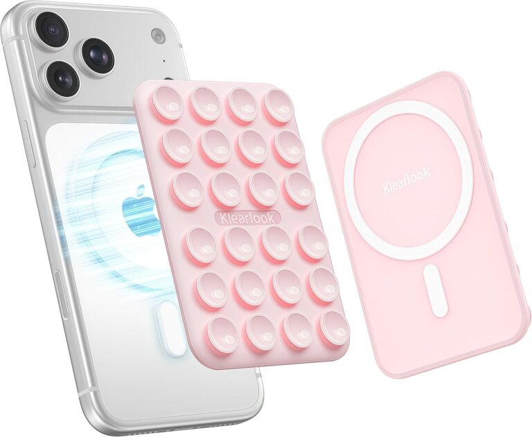 Klearlook Magnetic Suction Phone Mount for MagSafe Case, Silicone Sticky Phone Grip Holder for iPhone 16/15/14/13/12 Series, Removable Hands-Free Video/Selfie, Women Girl Teen Gift, Light Pink