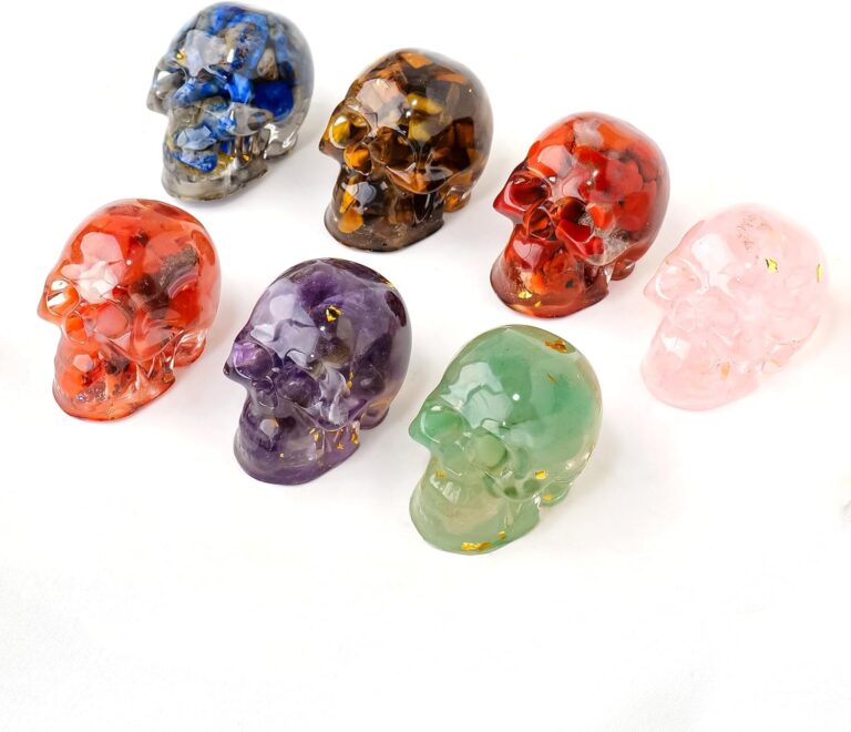 7pcs Crystal Resin Skull Statue Natural Crystal Gravel Skull Home Office Table Decor Gifte