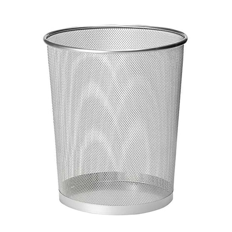 Metal Mesh Waste Basket Round Trash Bin For Kitchen, Bathroom, Bedroom – 27×23.5×23.5cm – Office Garbage Bin, Teenagers Room and Dorm Accessories, Lightweight Rubbish Can (Silver1)