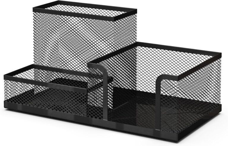 Mesh Desk Organiser and Pen Holder – Office Supplies Accessories – School Supplies Organiser – Pen and Stationery Organiser – 20.3×10.3×10.3 cm – Black