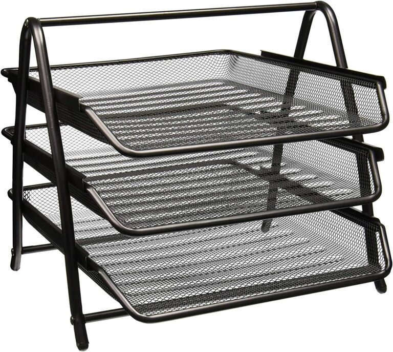 Zuvo Mesh Desk Organiser 3 Tier Letter Tray – Black Metal File Organiser for Office – Stackable Paper Tray for Document Storage – A4 Desktop Desk Tidy Office Accessories