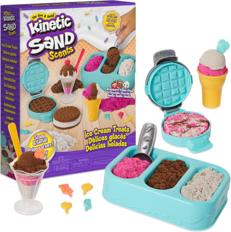 Kinetic Sand Scents, Ice Cream Treats Playset with 3 Colours of All-Natural Scented Sand and 6 Serving Tools