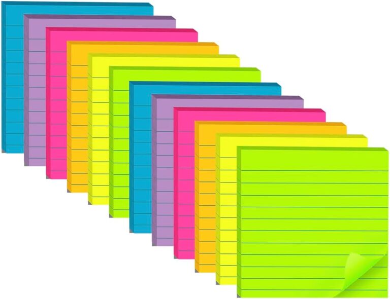 (12 Pack) Lined Sticky Notes 4×4 in, 6 Bright Colors Self-Stick Note Pads, Strong Adhesive, 47 Sheets/Pad