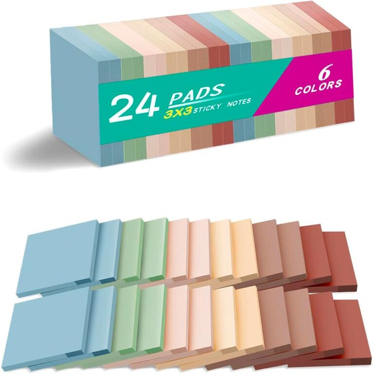 (24 Pads) Sticky Notes 3×3 inch, Self-Stick Pads Vintage Colors Sticky Note, Recyclable, Easy to Stick for Home, Office, Notebook