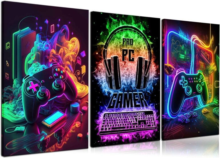 3Pcs Cool Gaming Wall Art Retro Video Gamer watercolor Posters Pictures Colorful Neon Gamepad Canvas Painting Prints for Boys Room Kids Gamer Room Bedroom for Boys Home Decoration 12x16in