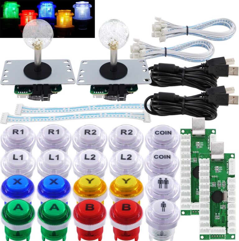 SJ@JX Arcade 2 Player Game Controller Stick DIY Kit LED Buttons with Logo MX Microswitch 8 Way Joystick USB Encoder Cable for PC MAME Raspberry Pi Color Mix