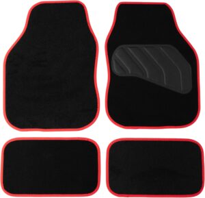 71ON5uSM9kL._AC_SL1500_.jpg Sakura Floor Mats For Cars SS5466 - 'Pastel' Black Carpet With Red Trim - Full Set Of 4 Universal Fit - Hard-Wearing Pile, Anti-Slip Backing, Heelpad, UK Made.