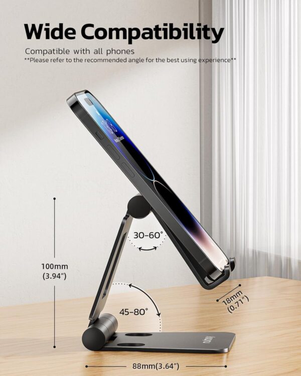 Nulaxy 2 Packs Folding Phone Stand for Desk, Fully Adjustable Mobile Phone Holder Desktop Compatible with iPhone 17 16 15 14 13 12 11 Xs Xr X 8, HUAWEI, Samsung, All Smartphones, Black & Black