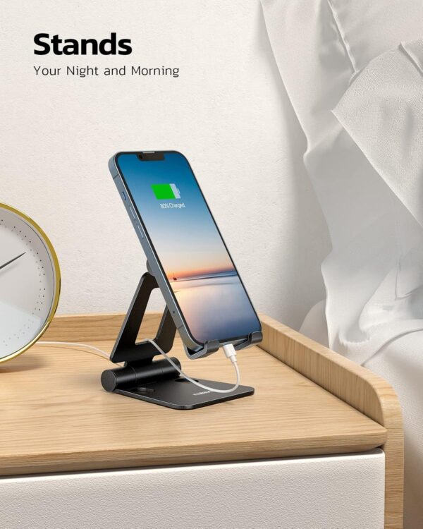 Nulaxy 2 Packs Folding Phone Stand for Desk, Fully Adjustable Mobile Phone Holder Desktop Compatible with iPhone 17 16 15 14 13 12 11 Xs Xr X 8, HUAWEI, Samsung, All Smartphones, Black & Black