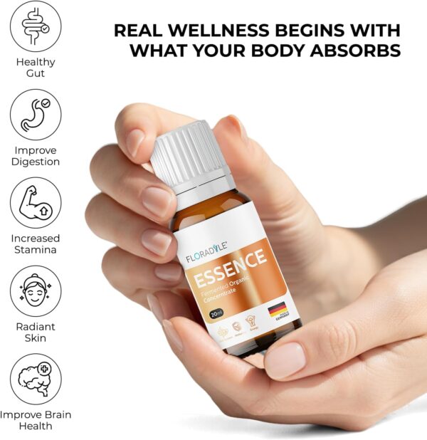 1781651709_71X64QoR5yL._AC_SL1500_.jpg Essence | Daily Fermented Superfood Shot for Gut Health, Immunity & Natural Energy | 16 Organic Ingredient | 7-Stage Cascade Fermentation | Vegan, Non-GMO, Gluten-Free | 0.68 fl oz(7 Bottle)