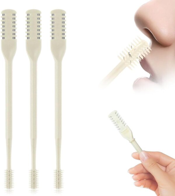 3PCS Nasal Hair Cutter Portable Travel Essentials,2026 Nostril Hair Removal Tools Double Sided Indoor Outdoor,360° Rotating 2-in-1 Manual Nose Hair Trimmer for Women Men (Apricot, 3 Pack)