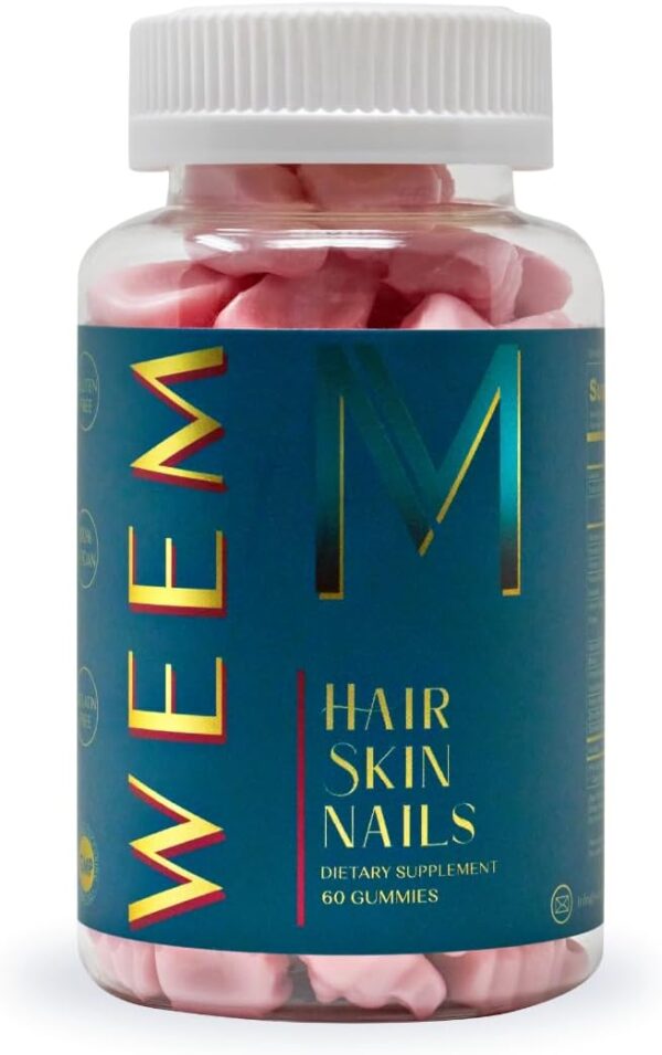 51FjeT8vUSL._AC_SL1080_.jpg WEEM Hair Skin and Nails Gummies - Supports Healthy Hair - Vegan biotin Vitamins for Women & Men Supports Faster Hair Growth, Stronger Nails, Healthy Skin, Extra Strength (1)