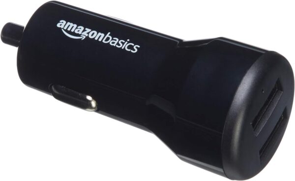 Amazon Basics Dual-Port USB Car Charger Adapter for Apple and Android Devices, 4.8 Amp, 24W, Black