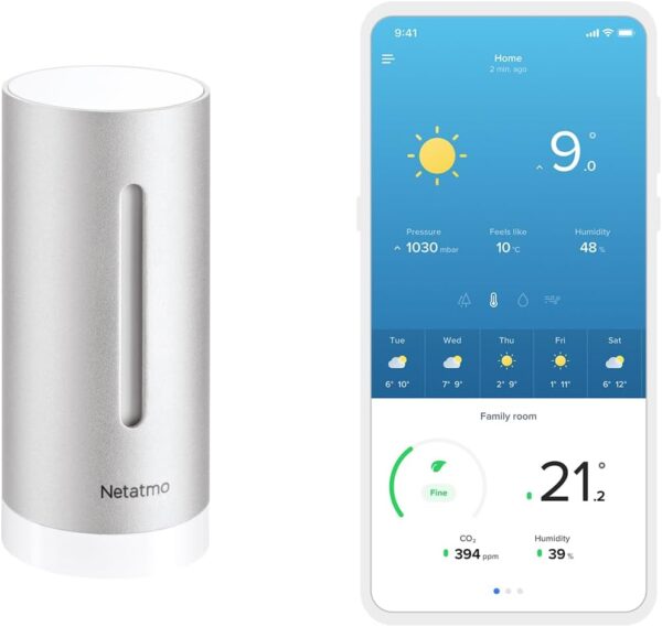 Netatmo Additional Indoor Module for Weather Station, Monitoring Temperature, Humidity and Air Quality (CO2), Smartphone Control, NIM01-WW, Accessory