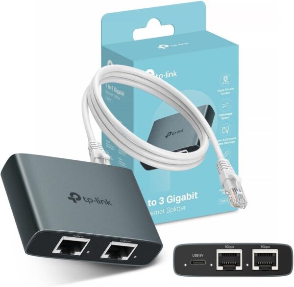 NEW TP-Link EH310 Ethernet Splitter, 1 to 3 Gigabit Network Switch,1000Mbps High-Speed Ethernet Switch,Plug and Play,LAN RJ45 Internet Splitter with Ethernet/USB Cable for Router, Laptop/PC, TV, Xbox