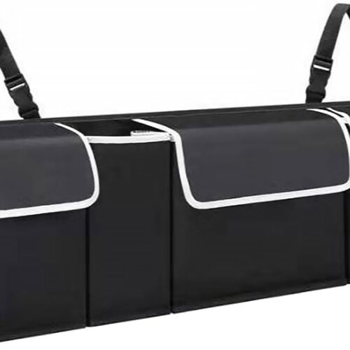 51oAYjI-qTL._AC_SL1500_.jpg ASelected Car Trunk Organizer 90 x 25 x 12 cm with Adjustable Straps for SUV Foldable with Multiple Compartments Waterproof PVC Trunk Storage Space Saving, Black