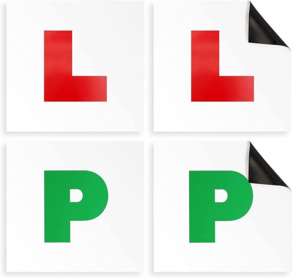 51taFF0HytL._AC_SL1500_.jpg Haltons by Keplin Magnetic L & P Plates for Car – Pack of 4 PVC 1.3 mm Thick Road Legal Learner & Provisional Plates– Full Magnetic Backing, UK DVSA Compliant 17.8 × 17.8 cm