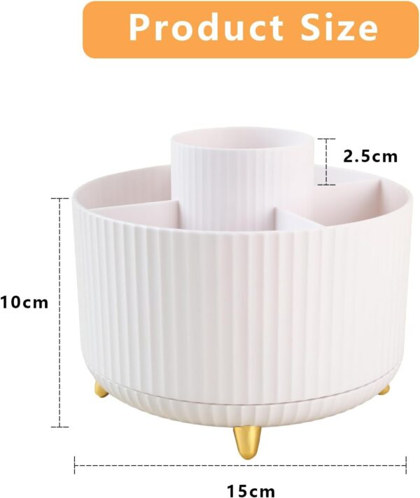 51tu5EiyZIL._AC_SL1500_.jpg Desk Organisers Pen Holder 360° Rotating Makeup Organiser Stationary Desk Organisers with 5 Compartments Pen Pot for Home Office School Classroom, White
