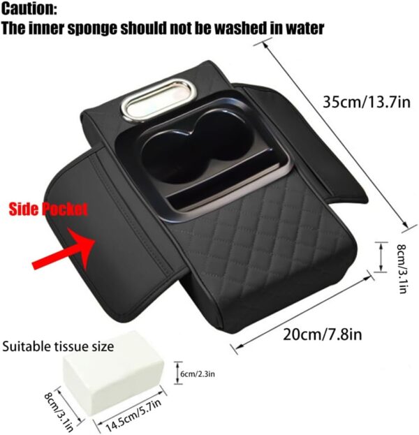 Car Armrest Storage Box, Center Console Cover Cushion, 4 In 1 Car Tissue Boxes Organiser Cup Holder Multifunctional organiser, for Most Vehicles, SUV, and Trucks (Black)