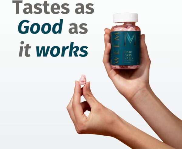51xf7wpW6L._AC_SL1080_.jpg WEEM Hair Skin and Nails Gummies - Supports Healthy Hair - Vegan biotin Vitamins for Women & Men Supports Faster Hair Growth, Stronger Nails, Healthy Skin, Extra Strength (3)