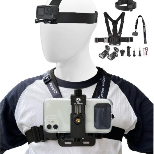 6103BQcBp6L._AC_SL1500_.jpg Phone Chest Mount Head Strap Accessories Kit - POV Phone Holder for Vlogging Video Compatible With iPhone 17 16 Pro Max Plus 15 14 13 - Hands Free Body Camera Mount for Immersive Fishing Recording