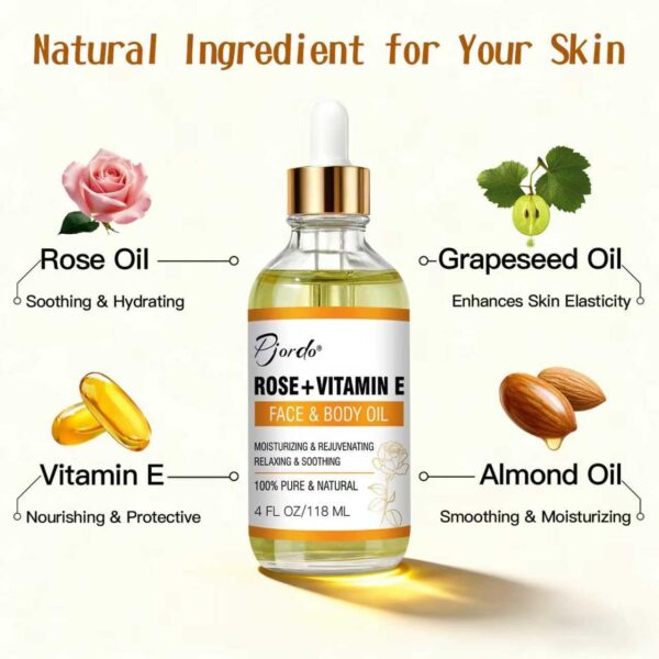 Pjordo Vitamin E Rose Oil & Gua Sha Massage Tools Set, Gua Sha Oil for Face & Body, Organic Vitamin E Oil for Moisturizing and Hydrating, Anti Aging, Self Skin Care Gifts for Her Women