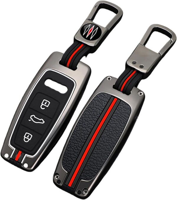 610yA8xHTL._AC_SL1500_.jpg Happyit Zinc Alloy Car Key Cover Cases for Audi A6L A7 A8 Q8 Etron C8 D5 3 Buttons Remote Control Accessories Holder Shell Skin