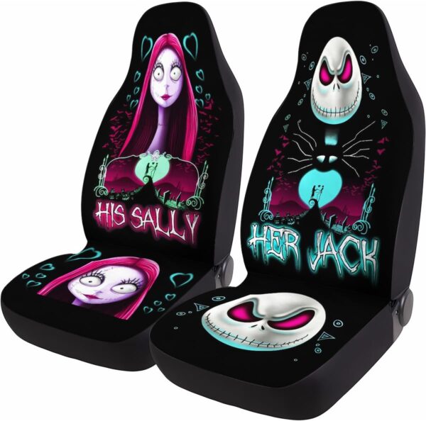 GENANY Horror Nightmare Skellington Couple 2 Front Car Seat Covers, Black/White Polyester, Universal Fit, Automotive Seat Covers, Compatible with Car, Truck, SUV