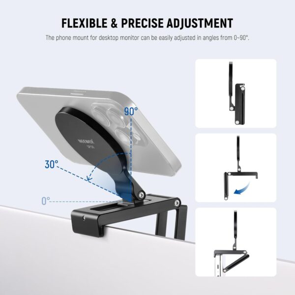 NEEWER Continuity Camera Mount for Desktop Monitor, Magnetic Tri Fold Desk Phone Webcam Holder with Arca Type Base, Compatible with MagSafe iPhone iMac Apple TV 4K Desktop Mac Laptop Samsung, SP08