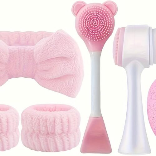 614lz6XQUfL._AC_SL1200_.jpg 6-Piece Facial Care Tool Set, Deep Cleansing SPA Mask Brushes & Exfoliating Tools with Velvet Headband, Portable Skincare Kit for Women - Perfect Mother's Day Gift