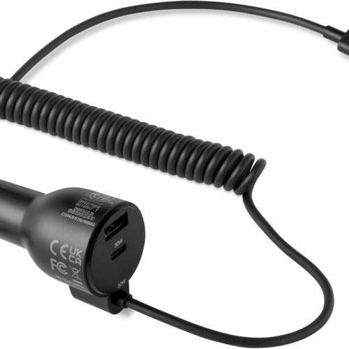 615QkfltyfL._AC_SL1500_.jpg Amazon Basics Fast-Charging Car Charger for Phone and Tablet, 1 USB-C+1 USB-A +1 Built-in 1.5m Coiled Cable USB-C, 60w, Black