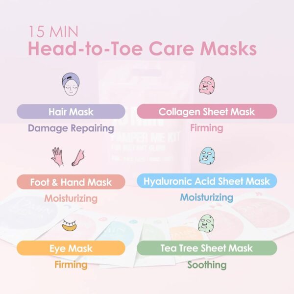6169kiKFIVL._SL1500_.jpg Naisture 15 Min Pamper Me Kit Korean Spa Skincare Gift Set for Women-Head to Toe with Hair, Face, Eye, Hand, & Foot Masks (7 pcs)