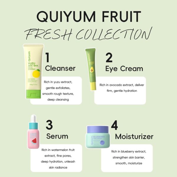 618518ZGHpL._SL1500_.jpg QUIYUM Skin Care Set, Fruit Women Birthday Christmas Beauty Gift Sets, Skin Care Kit with Cleanser, Serum, Eye Cream, Face Cream Travel Kit for Women, Gentle, Full Sizes 4pcs, Stocking Stuffers