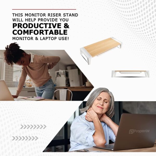 Properav Universal Computer Monitor Desk Riser Stand with Drawer Storage for PC TV Laptop - Wood Effect