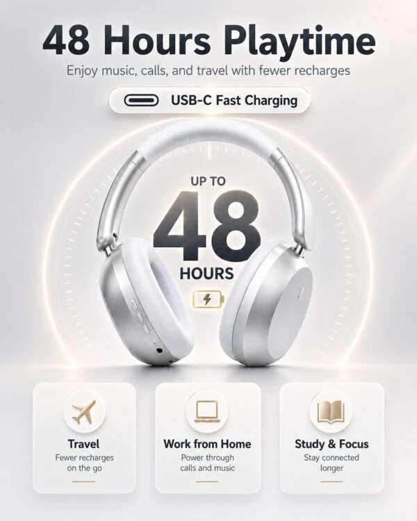 618HxhaUdrL._AC_SL1402_.jpg Wentronic Y05 Bluetooth Over-Ear Headphones with Active Noise Cancelling, Hi-Res Audio, 48H Playtime, Built-in Mic, Wired/Wireless, Works with iOS, Android & PC, Silver