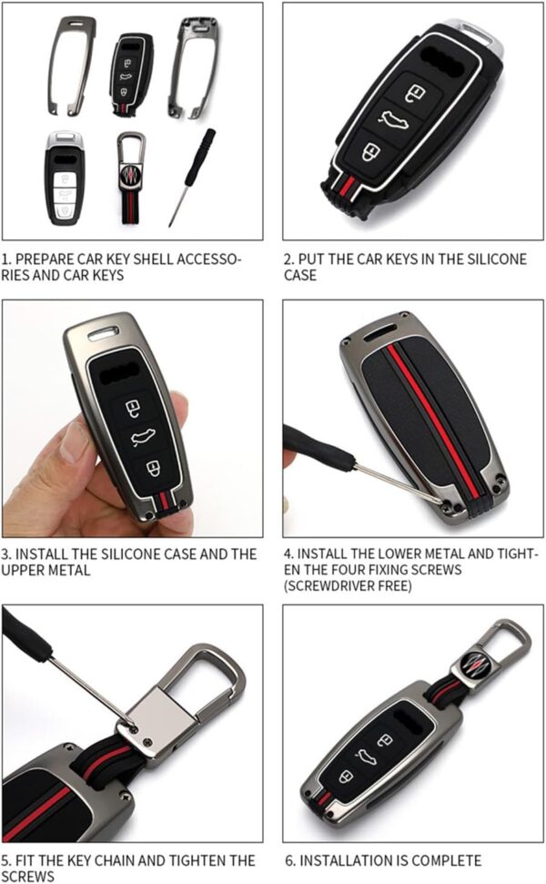 61AEzxp3YdL._AC_SL1500_.jpg Happyit Zinc Alloy Car Key Cover Cases for Audi A6L A7 A8 Q8 Etron C8 D5 3 Buttons Remote Control Accessories Holder Shell Skin