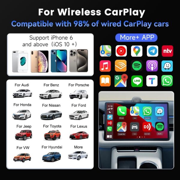 61AT-H6rRIL._AC_SL1000_.jpg Carlinkit Wireless CarPlay adapter uk,For cars with built-in Car Play,For VW Audi Volvo Renault Opel Citroen Toyota Peugeot KIA Hyundai(Model year:2016 to 2025),Support IOS11+ and online upgrade