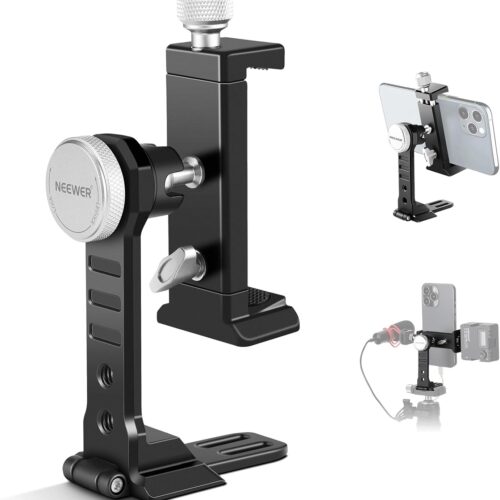 61C5rW6oXUL._AC_SL1500_.jpg NEEWER Smartphone Tripod Mount Aluminum Alloy, 360° Rotatable Phone Stand Holder Clamp with Cold Shoe & Arca Type Base Compatible with iPhone 15 Pro Max Galaxy S24 Ultra Pixel & 2.6"-4" Wide Phones
