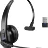 61DF5hiMFSL._AC_SL1500_.jpg Sarevile Bluetooth Headset with USB Dongle for Computer, Single-Ear Wireless Headset with Noise Cancelling Microphone for Office & Truckers, Bluetooth V5.2 with Mute Button for Work