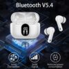 Btootos Wireless Earbuds Bluetooth 5.4 Headphones Bass Stereo Ear Buds with Noise Cancelling Mic LED Display in Ear Earphones IP7 Waterproof 36H Playtime for Laptop Pad Phones Sports Workout White