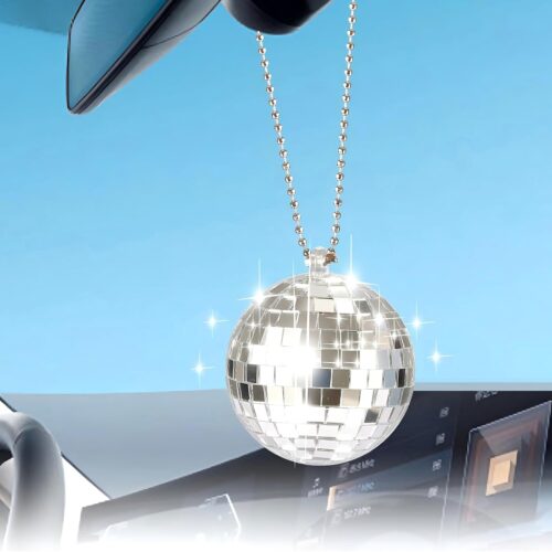 61F6U6a8QL._AC_SL1500_.jpg Disco Car Mirror Hanger,Bling Car Charm,Disco Ball Accessory-2 inches (Silver)