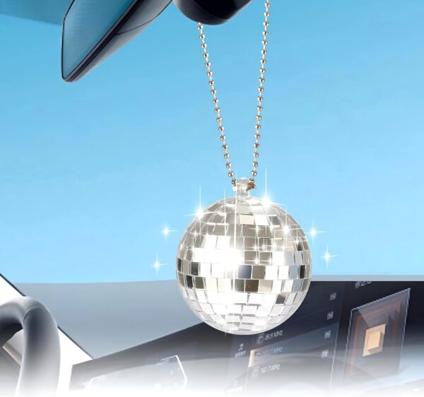 61F6U6a8QL._AC_SL1500_.jpg Disco Car Mirror Hanger,Bling Car Charm,Disco Ball Accessory-2 inches (Silver)