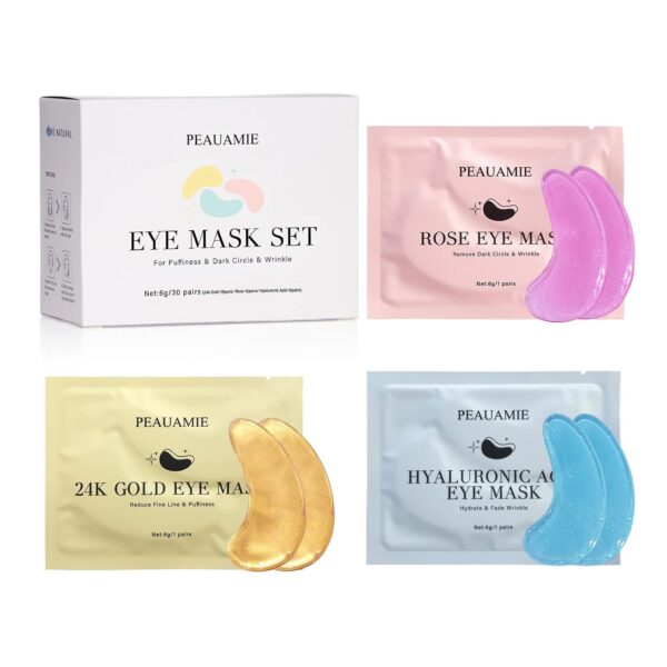 61FN28tv88L._SL1500_.jpg PEAUAMIE Under Eye Patches Gold and Hyaluronic Acid for puffy eyes,Rose Eye Masks for Dark Circles and Puffiness skin care Smooth Wrinkles products 30 Pairs
