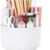 61Gobh9tSL._AC_SL1500_.jpg Desk Organisers Pen Holder 360° Rotating Makeup Organiser Stationary Desk Organisers with 5 Compartments Pen Pot for Home Office School Classroom, White