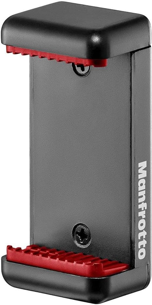 61H62dCy3ZL._AC_SL1200_.jpg Manfrotto MCLAMP, Universal Smartphone Clamp with Thread Connections, for iPhone with or without Case, Foldable, Compact Size, Vlogging, Black